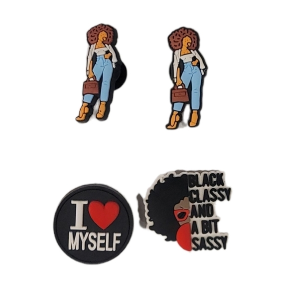 Black Girl I Love Myself Croc Charm 4pc Set - Picture 1 of 6